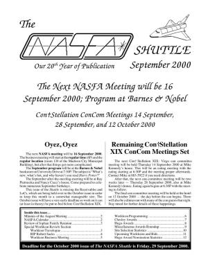 SHUTTLE Our 20Th Year of Publication September 2000