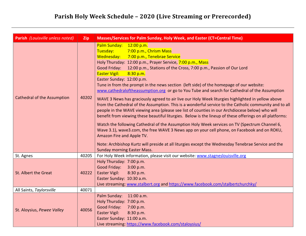 Parish Holy Week Schedule – 2020 (Live Streaming Or Prerecorded)