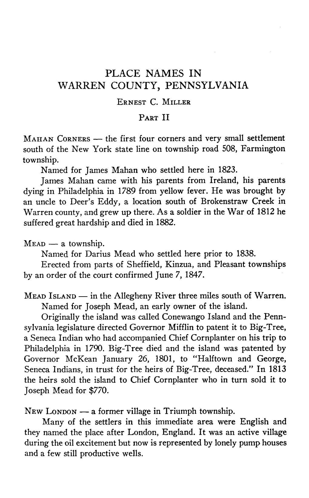 WARREN COUNTY, PENNSYLVANIA Ernest C