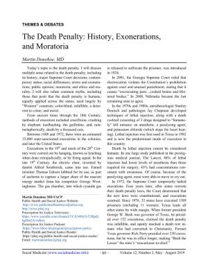 The Death Penalty: History, Exonerations, and Moratoria