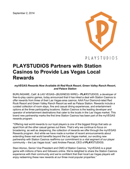 PLAYSTUDIOS Partners with Station Casinos to Provide Las Vegas Local Rewards