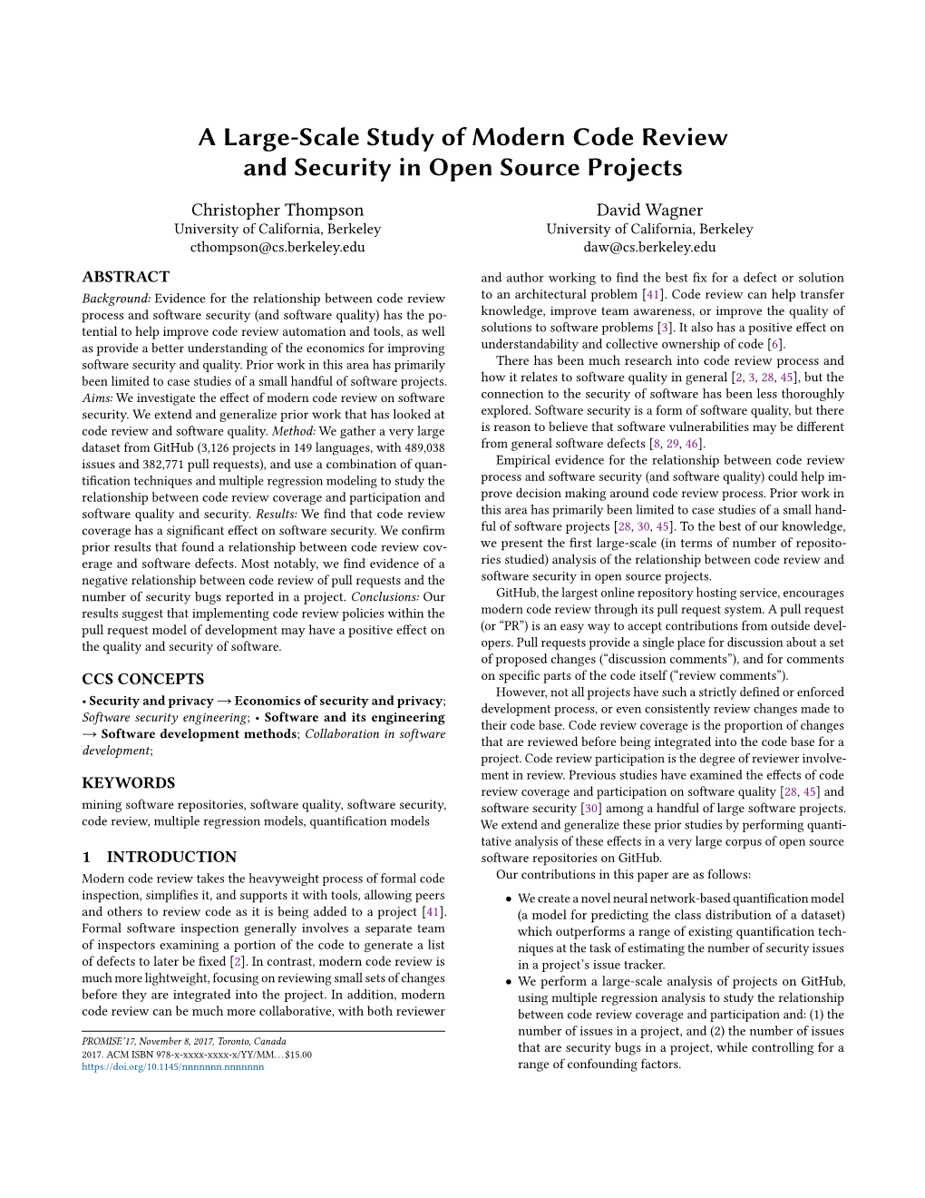 A Large-Scale Study of Modern Code Review and Security in Open Source Projects