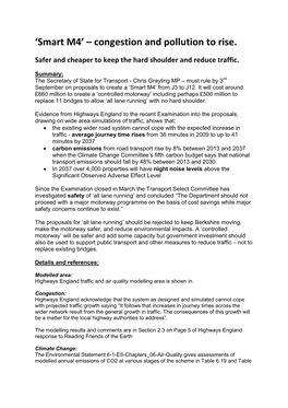 'Smart M4' – Congestion and Pollution to Rise