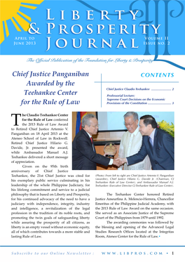 Chief Justice Panganiban Awarded by the Teehankee Center for the Rule