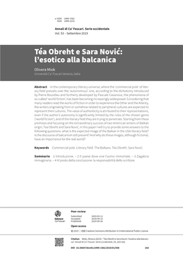 Téa Obreht E Sara Nović: L'esotico Alla Balcanica
