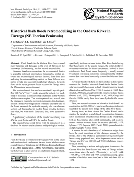 Historical Flash Floods Retromodelling in the Ondara River in T`Arrega (NE Iberian Peninsula)