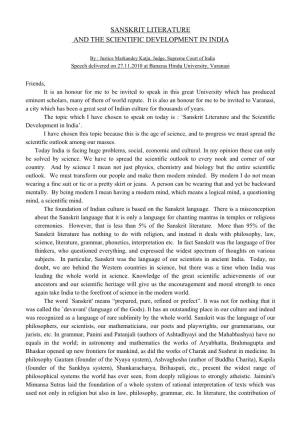Sanskrit Literature and the Scientific Development in India