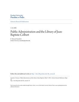 Public Administration and the Library of Jean-Baptiste Colbert" (1991)