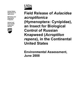 Field Release of Aulacidea Acroptilonica
