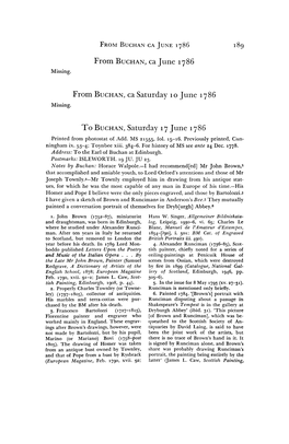 From BUCHAN, Ca June 1786 from BUCHAN, Ca Saturday 10 June