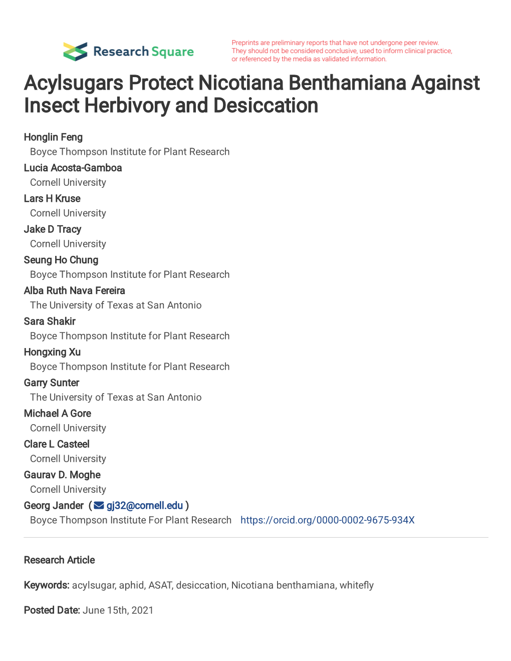 Acylsugars Protect Nicotiana Benthamiana Against Insect Herbivory and Desiccation