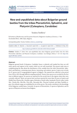 New and Unpublished Data About Bulgarian Ground Beetles from the Tribes Pterostichini, Sphodrini, and Platynini (Coleoptera, Carabidae)