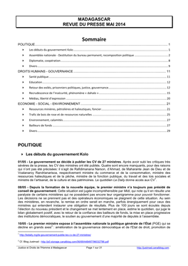 Revue De Presse Madagascar