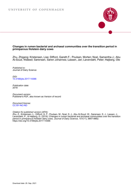 Changes in Rumen Bacterial and Archaeal Communities Over the Transition Period in Primiparous Holstein Dairy Cows