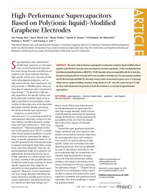 High-Performance Supercapacitors Based on Poly(Ionic Liquid)-Modiﬁed Graphene Electrodes