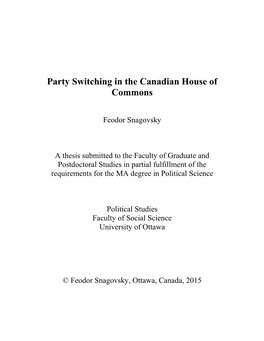 Party Switching in the Canadian House of Commons