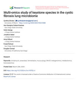 Multi-Omics Study of Keystone Species in the Cystic Fibrosis Lung Microbiome