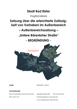 Stadt Bad Elster Satzung Über Die Erleichterte Zulässig- Keit Von