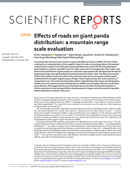 Effects of Roads on Giant Panda Distribution: a Mountain Range Scale