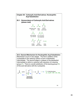 Carboxylic Acid Derivatives: Nucleophilic Acyl Substitution 20.1