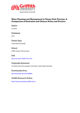 Water Planning and Management in Theme Park Tourism: a Comparison of Australian and Chinese Policy and Practice