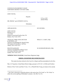 UNITED STATES DISTRICT COURT NORTHERN DISTRICT of NEW YORK JOHN YOUNG, Plaintiff