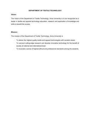 DEPARTMENT of TEXTILE TECHNOLOGY Vision