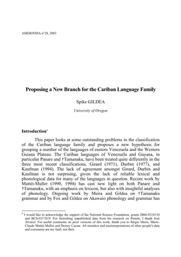 Proposing a New Branch for the Cariban Language Family