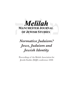 Normative Judaism? Jews, Judaism and Jewish Identity