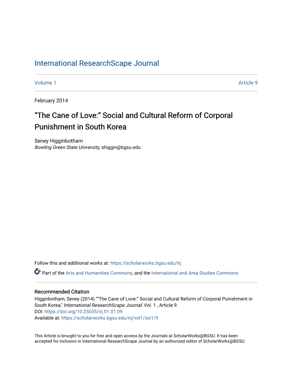 Social and Cultural Reform of Corporal Punishment in South Korea