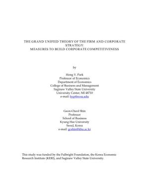 The Grand Unified Theory of the Firm and Corporate Strategy: Measures to Build Corporate Competitiveness