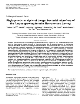 Phylogenetic Analysis of the Gut Bacterial Microflora of the Fungus-Growing Termite Macrotermes Barneyi