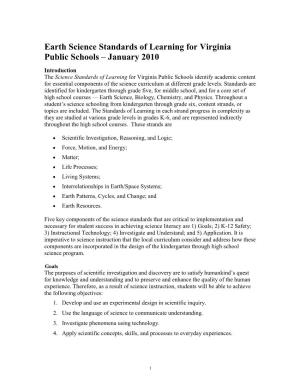 Earth Science Standards of Learning for Virginia Public Schools – January 2010