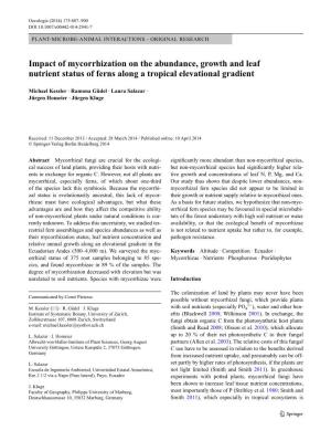 Impact of Mycorrhization on the Abundance, Growth and Leaf Nutrient Status of Ferns Along a Tropical Elevational Gradient