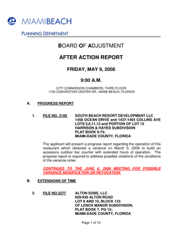 Board of Adjustment After Action Report May 9, 2008