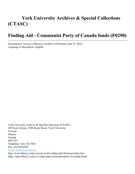 Communist Party of Canada Fonds (F0290)