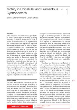 Motility in Unicellular and Filamentous Cyanobacteria 11 Bianca Brahamsha and Devaki Bhaya