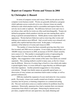 Report on Computer Worms and Viruses in 2004 by Christopher J