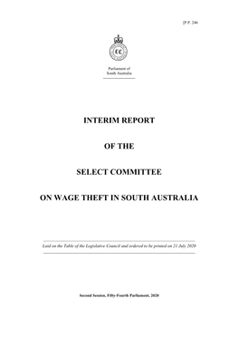 Interim Report of the Select Committee on Wage Theft in South Australia