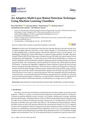 An Adaptive Multi-Layer Botnet Detection Technique Using Machine Learning Classiﬁers