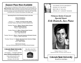 Erik Deutsch, Jazz Piano University Theatre, Exact Dates and Times Available Online