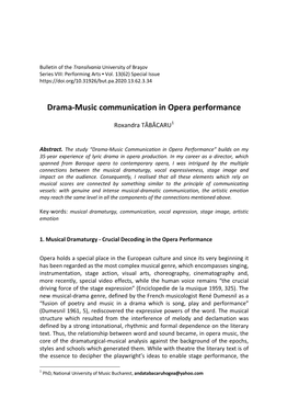 Drama-Music Communication in Opera Performance