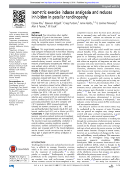 Isometric Exercise Induces Analgesia and Reduces Inhibition in Patellar Tendinopathy