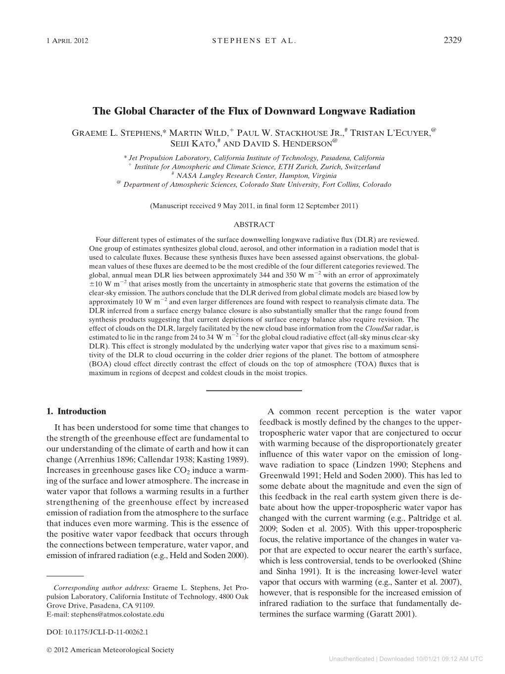 The Global Character of the Flux of Downward Longwave Radiation