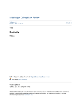 Mississippi College Law Review Biography