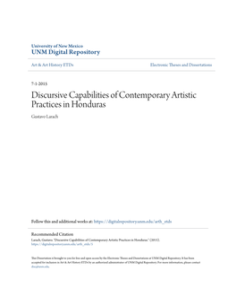Discursive Capabilities of Contemporary Artistic Practices in Honduras Gustavo Larach