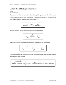 Lecture 3 Acid Catalyzed Reactions I