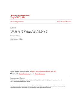 UA68/6/2 Voices, Vol. VI, No. 2 Western Writers