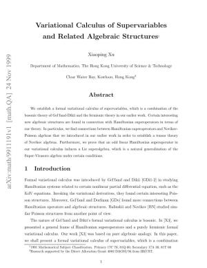 Variational Calculus of Supervariables and Related Algebraic Structures1