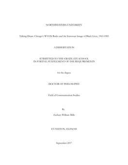 Chicago's WVON Radio and the Sonorous Image of Black Lives, 1963-1983 a DISSERTATION SU